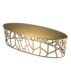 MACABNE - Table basse ovale 150x60cm aluminium doré piètement graphique