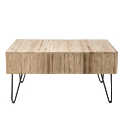 MACABANE - Table basse nature 2 tiroirs Teck - pieds épingles scandi