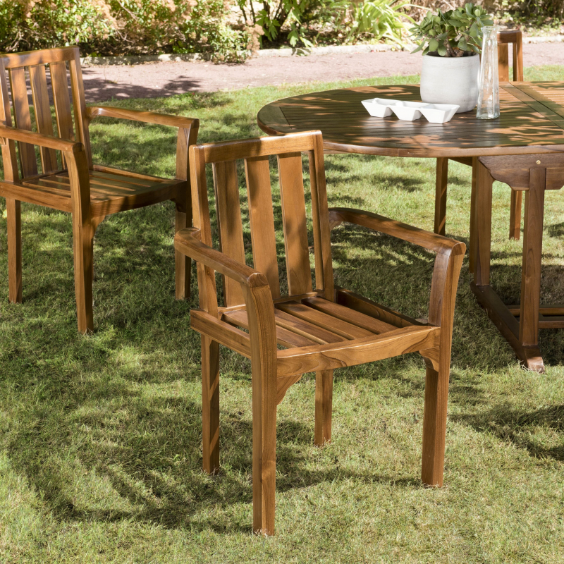 MACABANE - Lot de 2 fauteuils empilables mh en bois Teck huilé