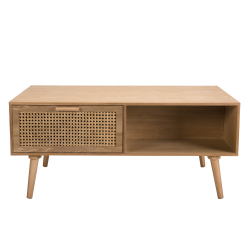 MACABANE - Table basse couleur naturel 2 tiroirs cannage 1 niche