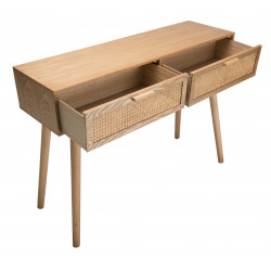 MACABANE - Console couleur naturel 2 tiroirs cannage