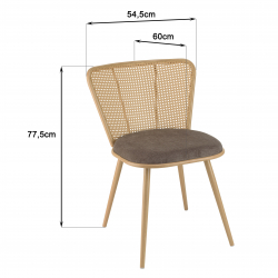 MACABANE - Lot de 2 chaises assise tissu taupe large dossier effet cannage