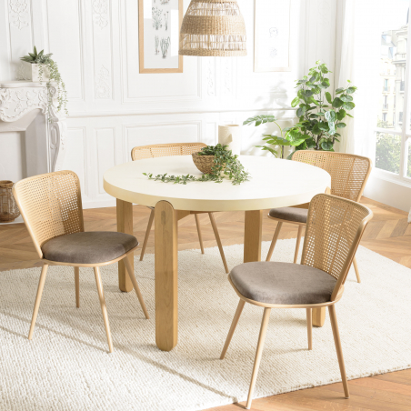 MACABANE - Lot de 2 chaises assise tissu taupe large dossier effet cannage