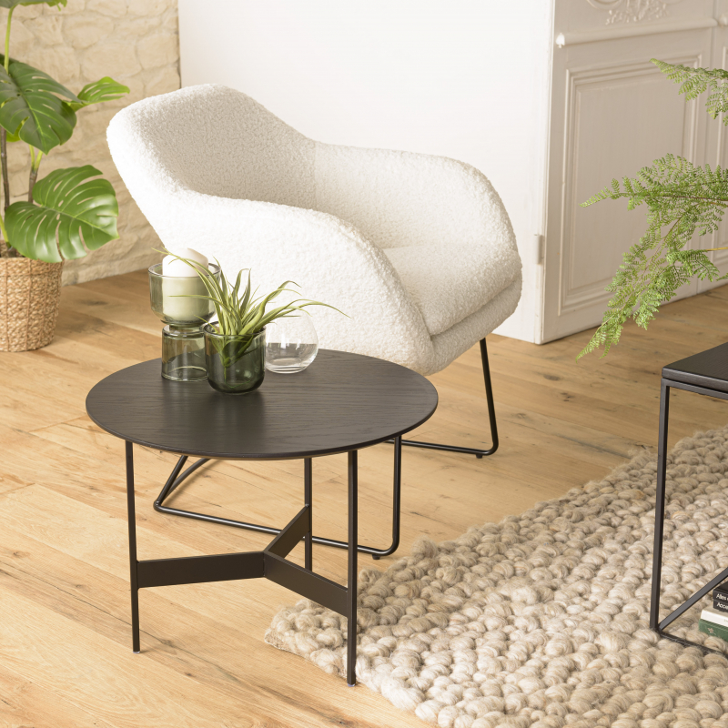 MACABANE - Table basse ronde noire 50x50cm piètement métal