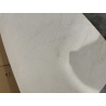 MACABANE - Table bords arrondis 180x90cm plateau céramique beige pieds arc métal