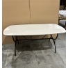MACABANE - Table bords arrondis 180x90cm plateau céramique beige pieds arc métal