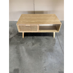 MACABANE - Table basse couleur naturel 2 tiroirs cannage 1 niche