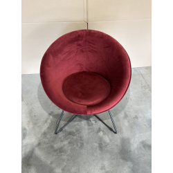 MACABANE - Fauteuil cocooning tissu velours bordeaux pieds croisés métal