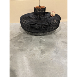 MACABANE - Suspension "double" 90x90cm en rotin couleur noire et teck
