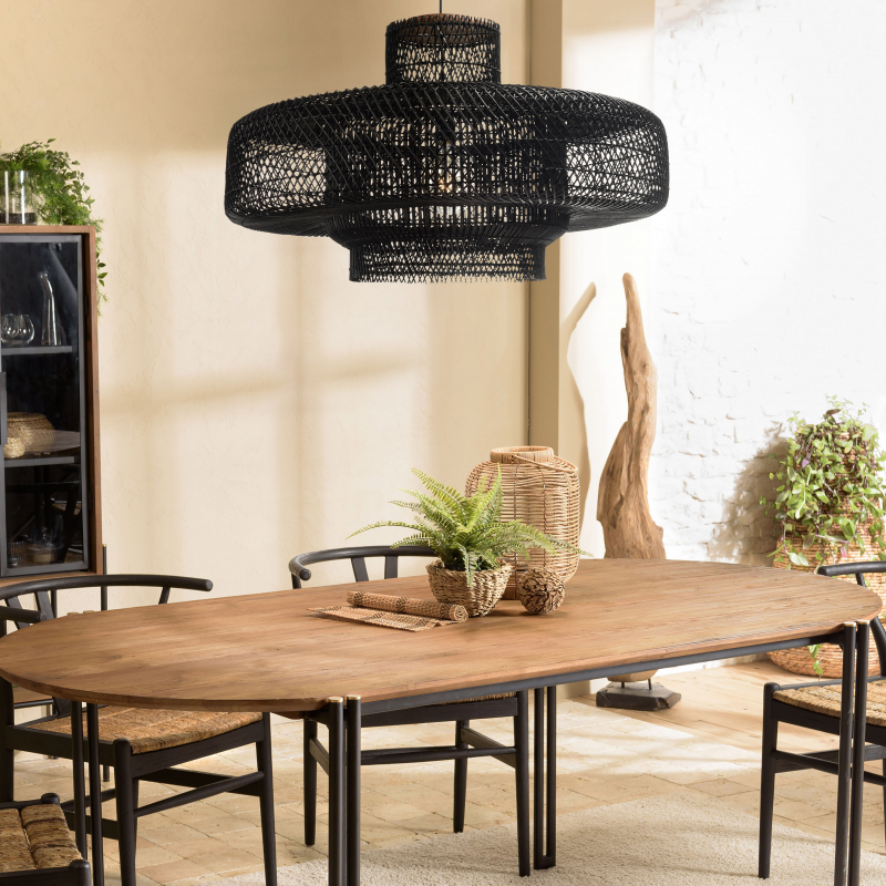 MACABANE - Suspension "double" 90x90cm en rotin couleur noire et teck