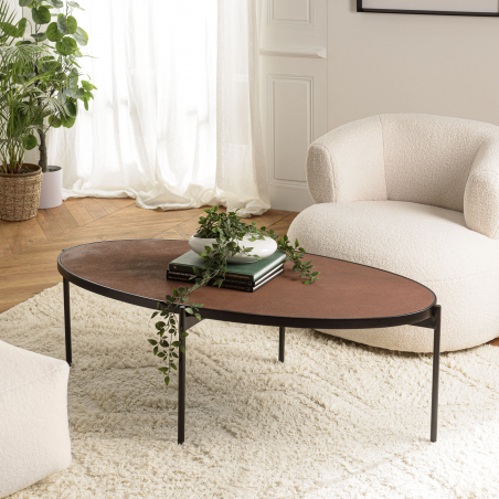 MACABANE - Table basse ovale 131x65cm couleur rouille effet pierre