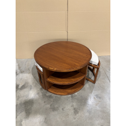 MACABANE - Table basse ronde 2 tabourets avec coussins