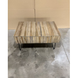 MACABANE - Table basse nature 2 tiroirs Teck - pieds épingles scandi