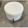 MACABANE - Tabouret rond 40x40cm tissu bouclette blanc pieds métal noir