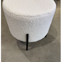 MACABANE - Tabouret rond 40x40cm tissu bouclette blanc pieds métal noir