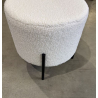 MACABANE - Tabouret rond 40x40cm tissu bouclette blanc pieds métal noir