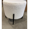 MACABANE - Tabouret rond 40x40cm tissu bouclette blanc pieds métal noir