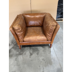 MACABANE - Fauteuil marron MILANO vintage cuir 1 place pieds bois