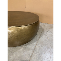 MACABANE - Table basse ronde 106x106cm effet martelé aluminium doré