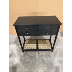 MACABANE - Console noire 4 tiroirs 1 étagère effet cannage