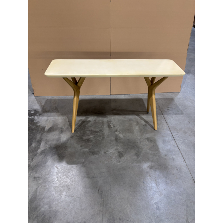 MACABANE - Console 140x43cm pied Y en chêne naturel plateau béton beige