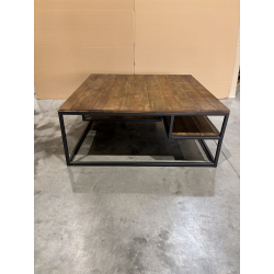 MACABANE - Table basse carrée avec tablettes Teck recyclé / Acacia Mahogany