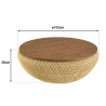 MACABANE - Table basse 100x100cm en rotin beige plateau amovible