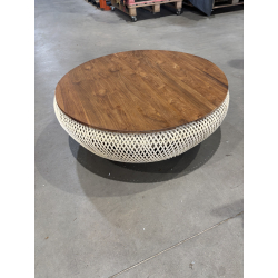 MACABANE - Table basse 100x100cm en rotin beige plateau amovible
