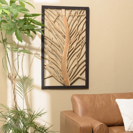 MACABANE - Décoration murale 120x70cm motif teck arbre de vie, cadre noir