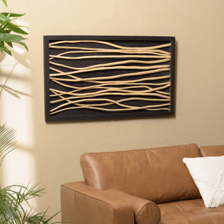 MACABANE - Décoration murale 120x70cm branches de teck, cadre et fond noir