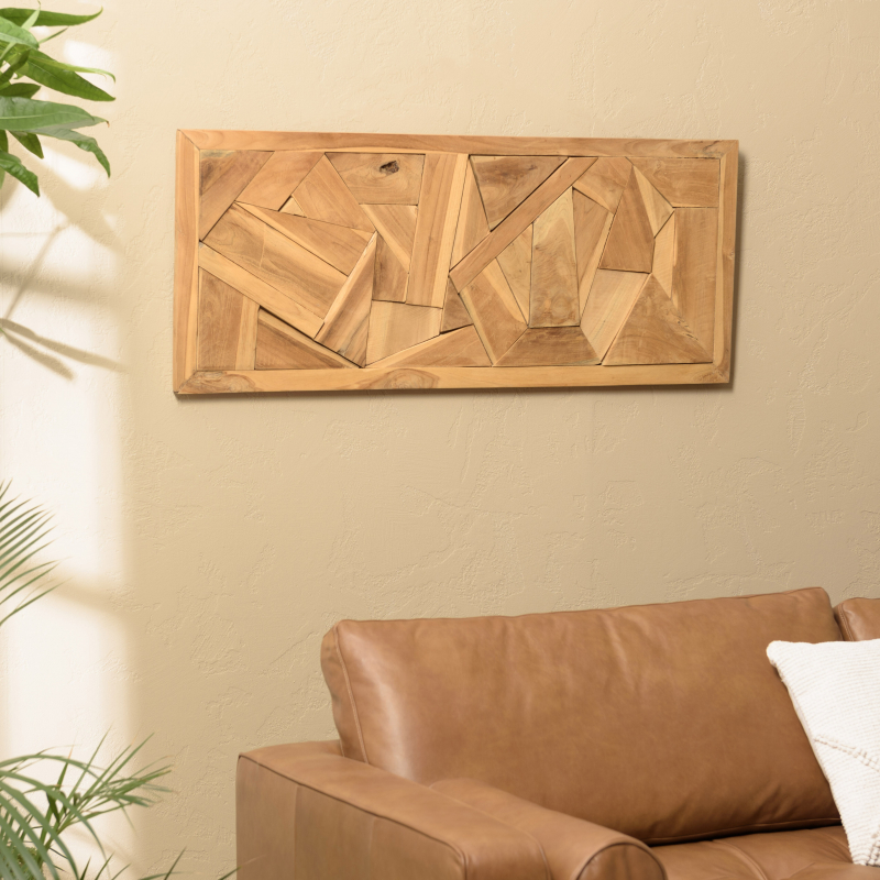 MACABANE - Décoration murale 120x50cm formes géom. en teck, cadre naturel
