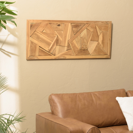 MACABANE - Décoration murale 120x50cm formes géom. en teck, cadre naturel