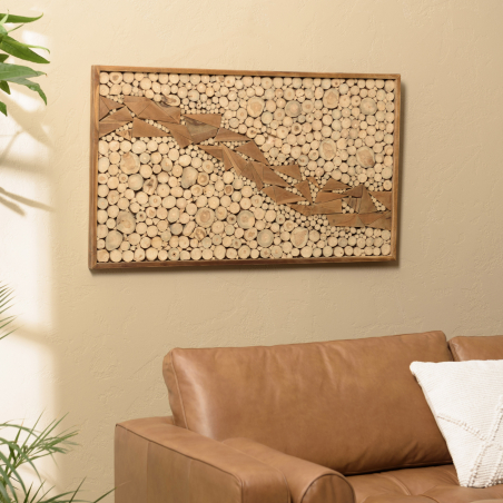 MACABANE - Décoration murale 120x70cm mosaïques n°2 en teck, cadre naturel