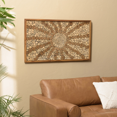 MACABANE - Décoration murale 120x70cm mosaïques n°3 en teck, cadre naturel