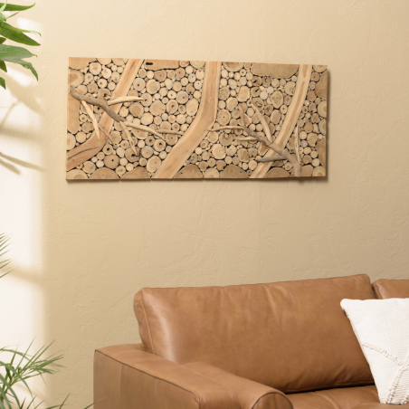 MACABANE - Décoration murale rectangulaire 120x50cm mosaïques en teck