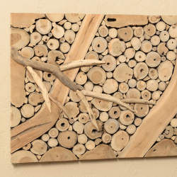 MACABANE - Décoration murale rectangulaire 120x50cm mosaïques en teck