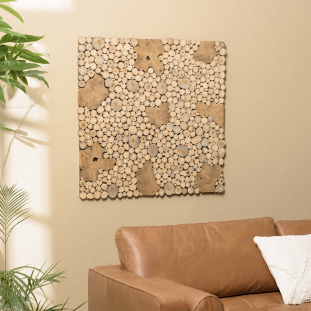 MACABANE - Décoration murale carrée 100x100cm mosaïques en teck - modèle 1