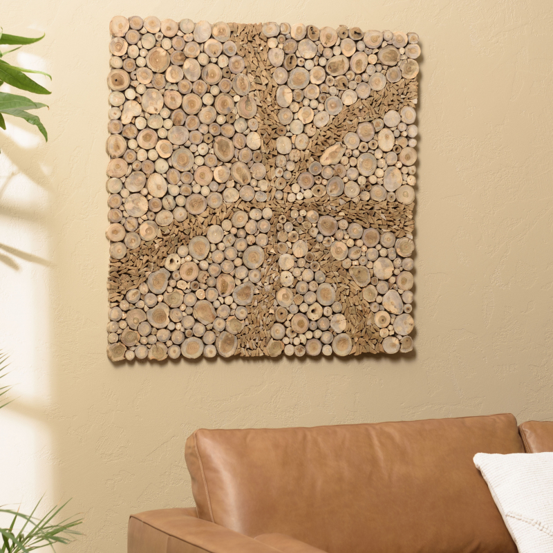 MACABANE - Décoration murale carrée 100x100cm mosaïques en teck - modèle 3