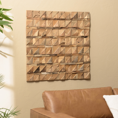 MACABANE - Décoration murale carrée 100x100cm motifs triangles en teck