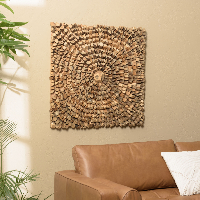 MACABANE - Décoration murale carrée 100x100cm branches de teck - modèle 2
