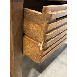 MACABANE - Table basse carrée 70x70cm en bois de manguier 2 tiroirs ajourés