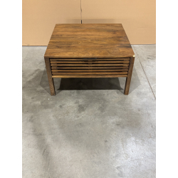 MACABANE - Table basse carrée 70x70cm en bois de manguier 2 tiroirs ajourés