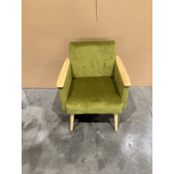 MACABANE - Fauteuil velours vert pieds et accoudoirs bois