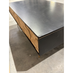 MACABANE - Table basse 2 tiroirs scandi Sapin marqueté pieds métal