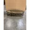 MACABNE - Table basse ovale 150x60cm aluminium doré piètement graphique