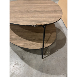 MACABANE - Table basse 2 plateaux forme ovoïde couleur mocha pieds métal