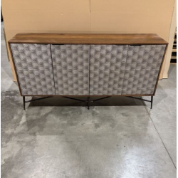 MACABANE - Buffet en bois de manguier 4 portes motifs ethniques