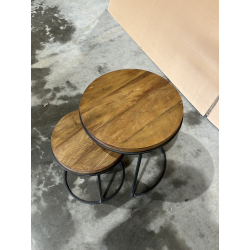 MACABANE - Set de 2 tables d'appoint rondes gigogne Teck recyclé Acacia