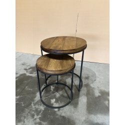 MACABANE - Set de 2 tables d'appoint rondes gigogne Teck recyclé Acacia