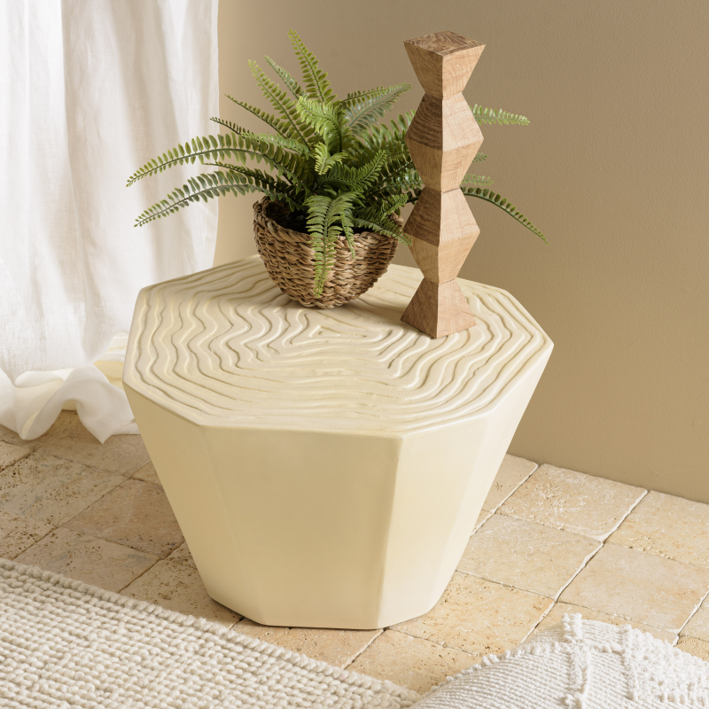MACABANE - Tabouret effet souche d’arbre en béton beige